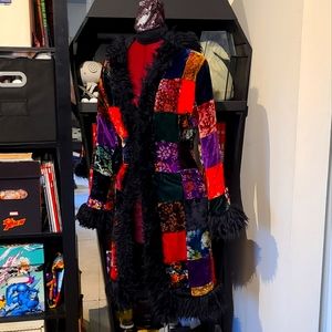 Whimsigoth Penny Lane Patchwork Coat Faux Fur 90s Y2K Multicolor